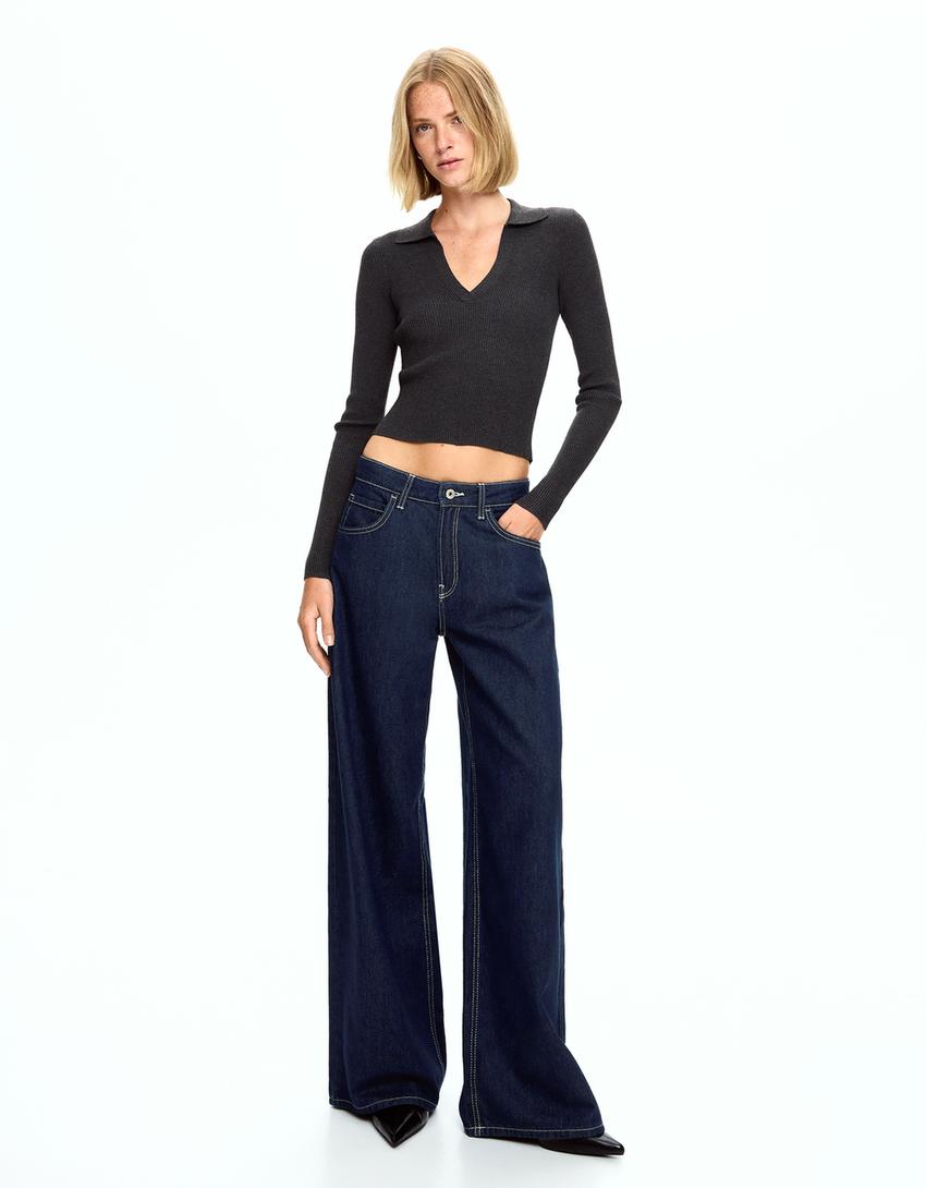 Wide-leg jeans-Navy-0