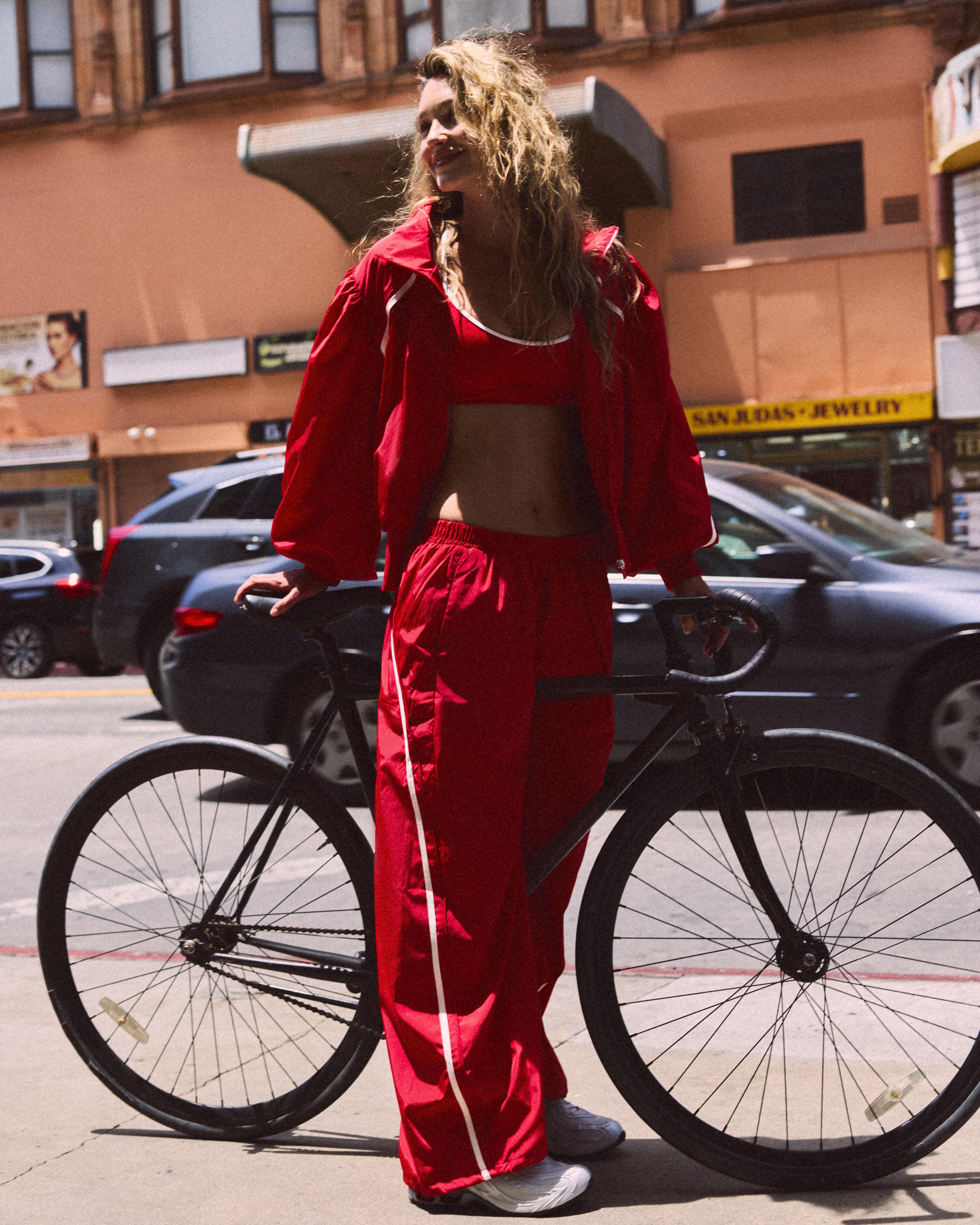 Technical side-stripe trousers — Red