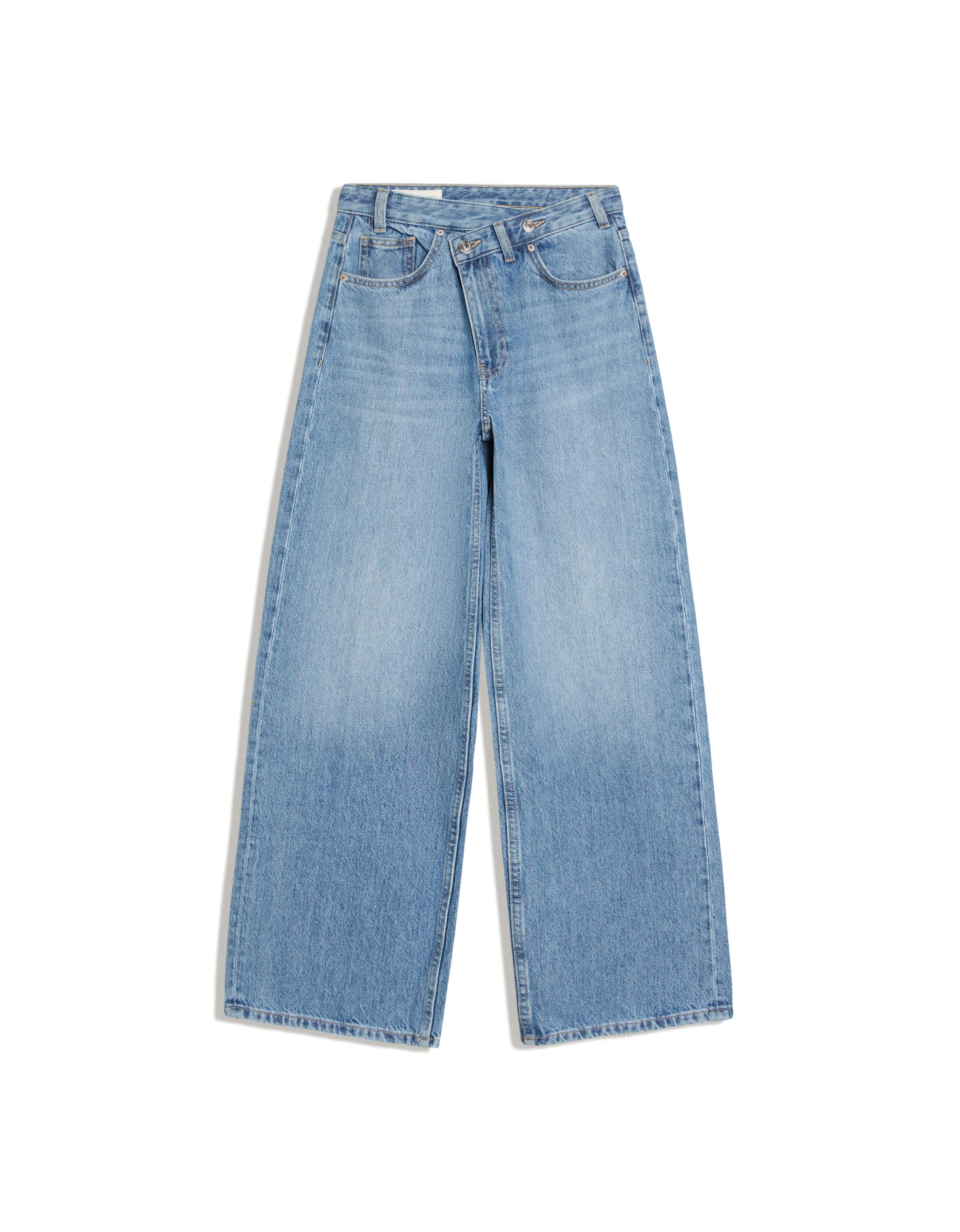 Wide-leg cross-waist jeans — Light blue