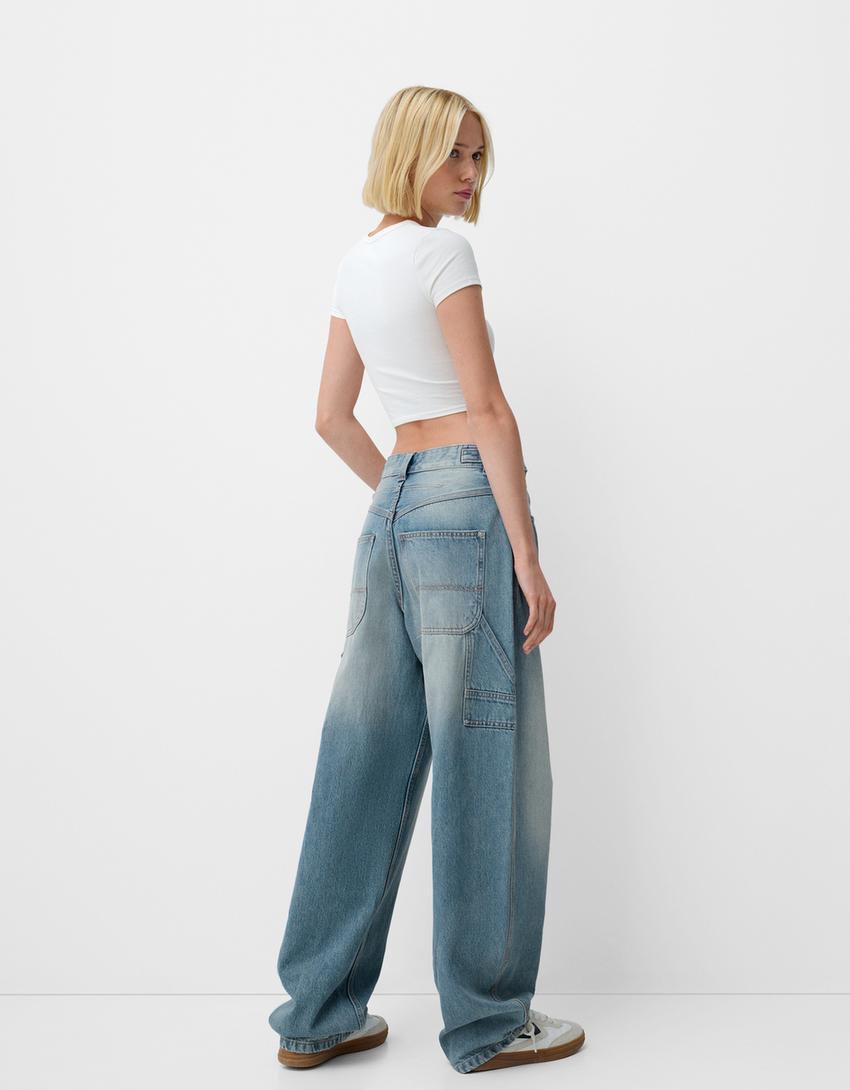 Verstelbare balloon fit carpenter jeans-Gewassen blauw-2