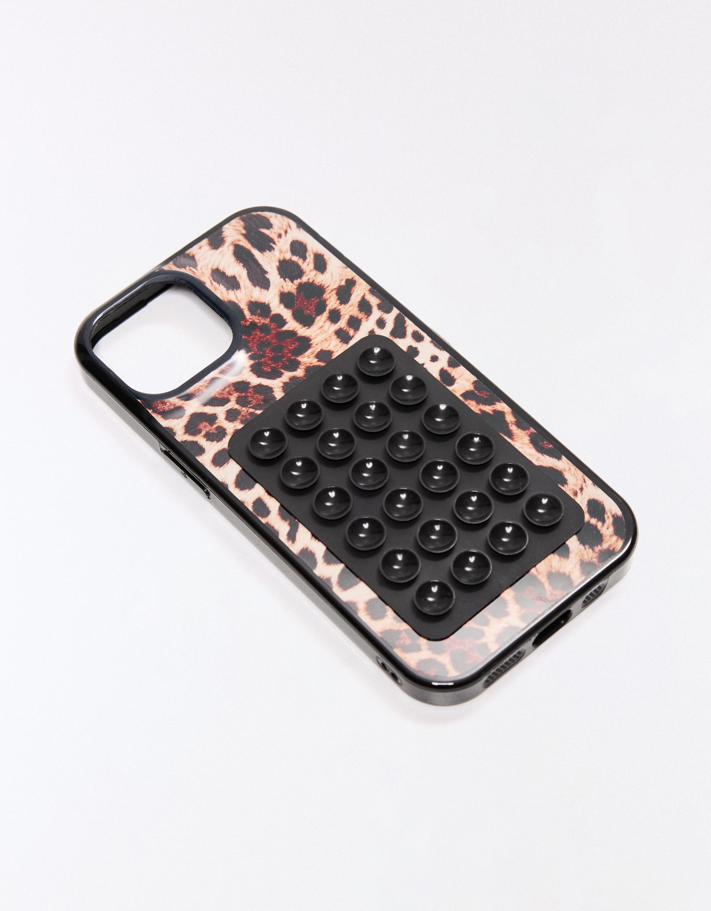 Animal print suction cup mobile phone case — Black