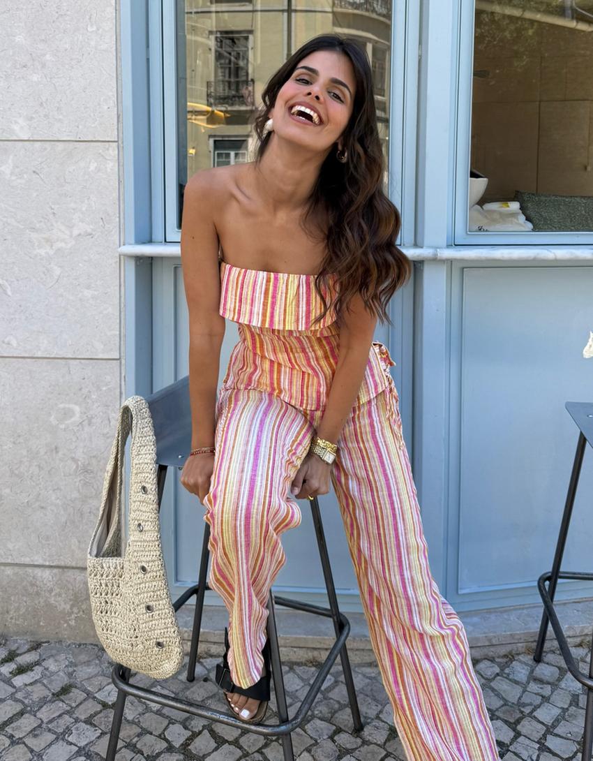 Striped bandeau top-Pink