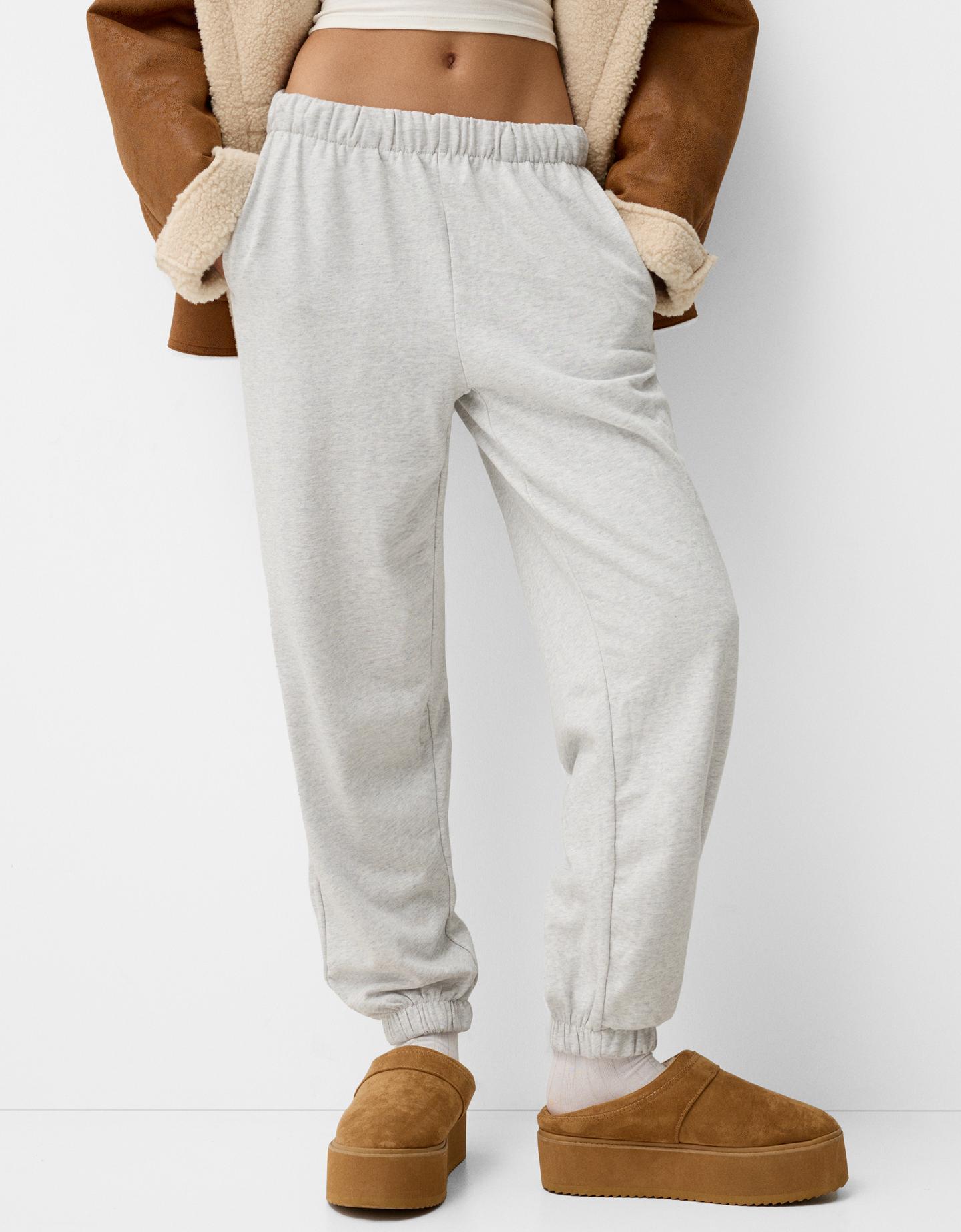 Bershka Pantaloni Jogger In Felpa Donna Xl Grigio