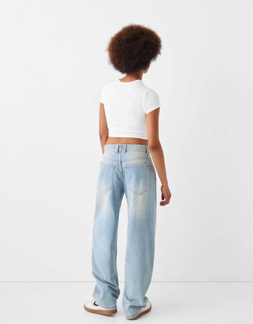 Cropped short sleeve T-shirt with detail-Cream-1