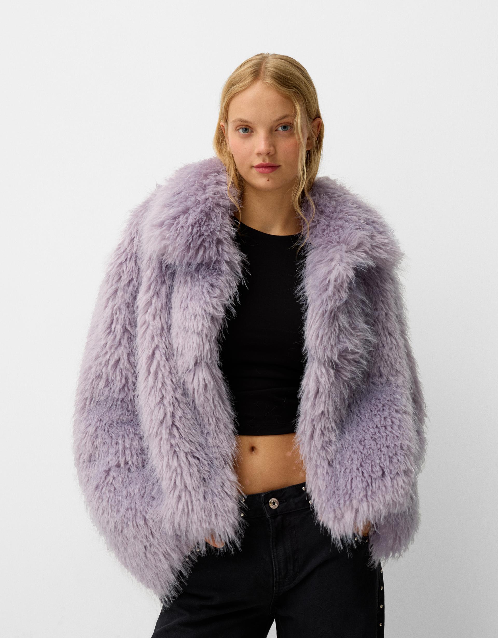 Chaqueta Acolchada Abrigo Plateado Mujer Bershka Fur Coat Bershka - Main Image
