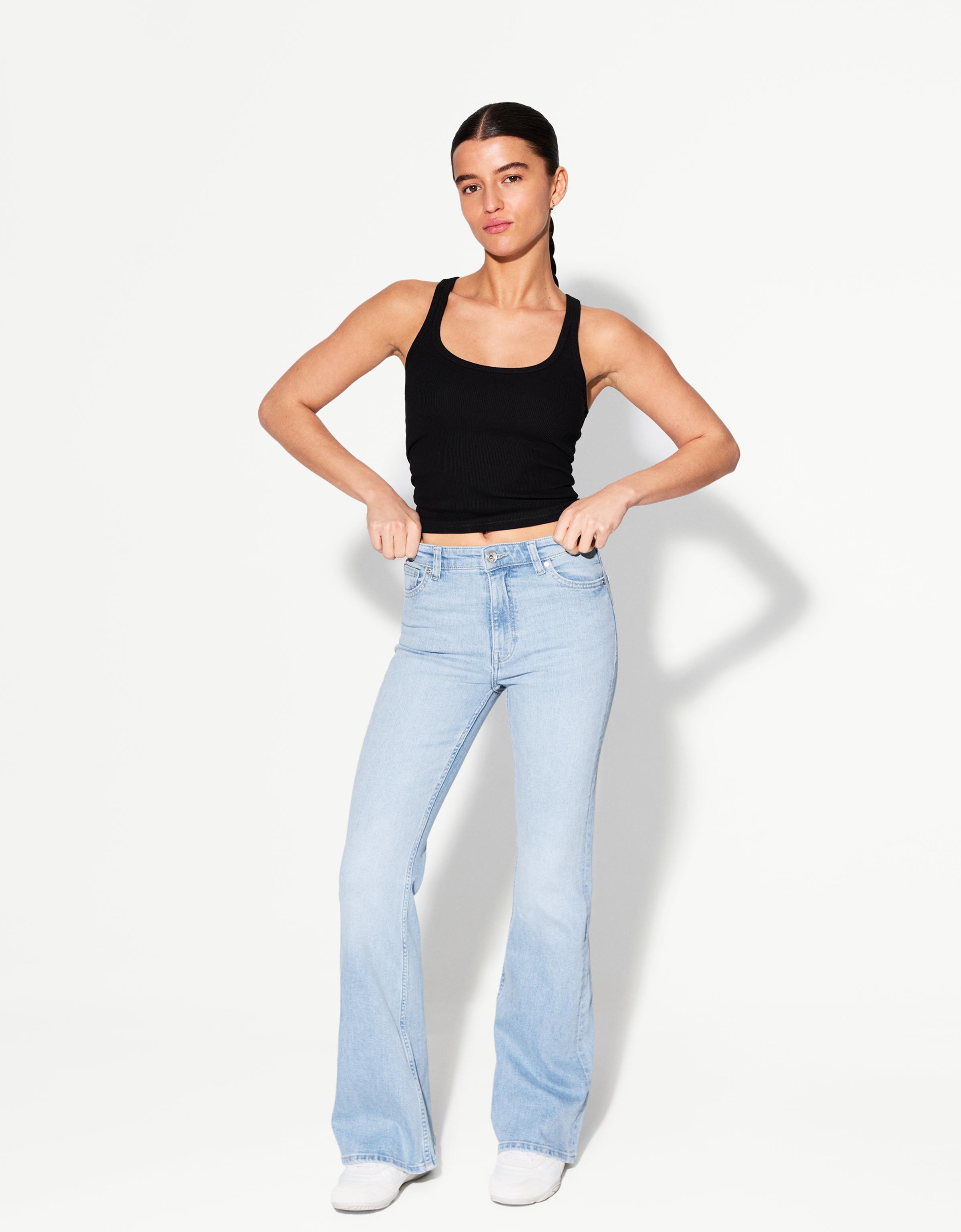 Bershka Jeans-Schlaghose Damen 40 Hellblau