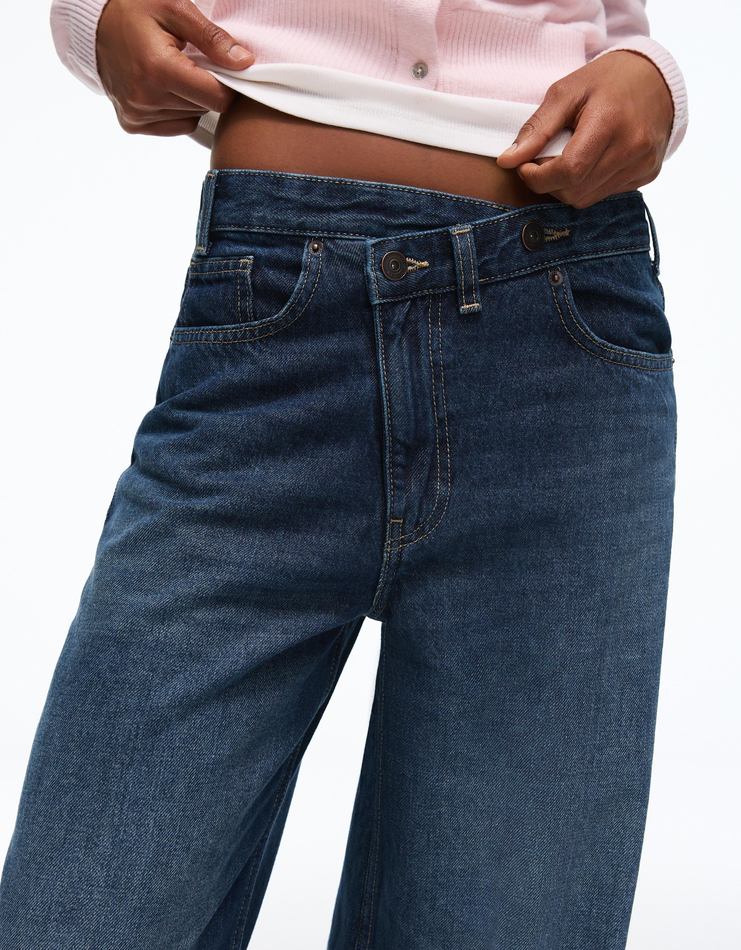 Wide-leg cross-waist jeans — Blue
