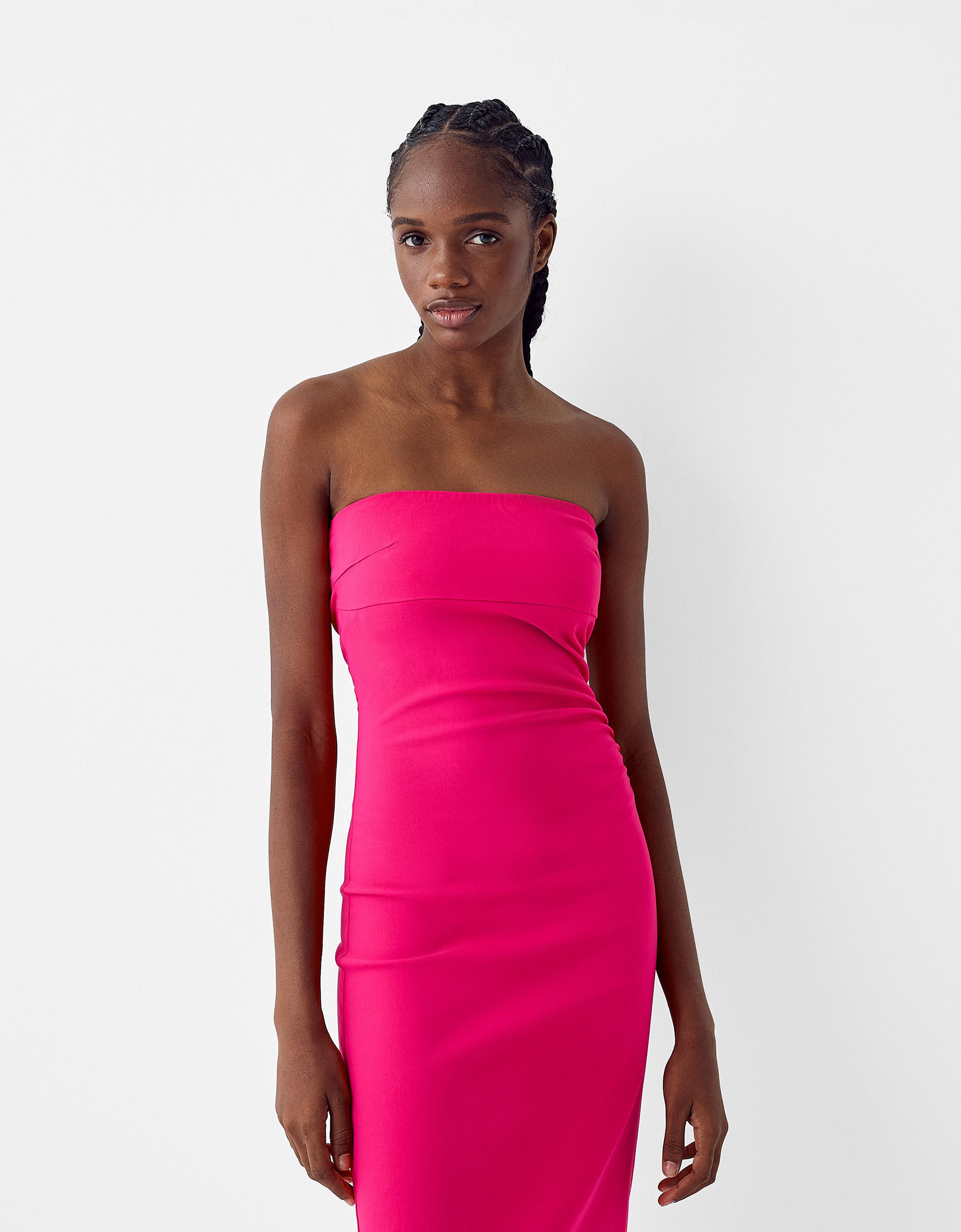 Bershka Bandeau-Midikleid Damen Xs Fuchsia