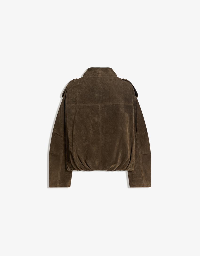 Leather and suede jacket-Khaki