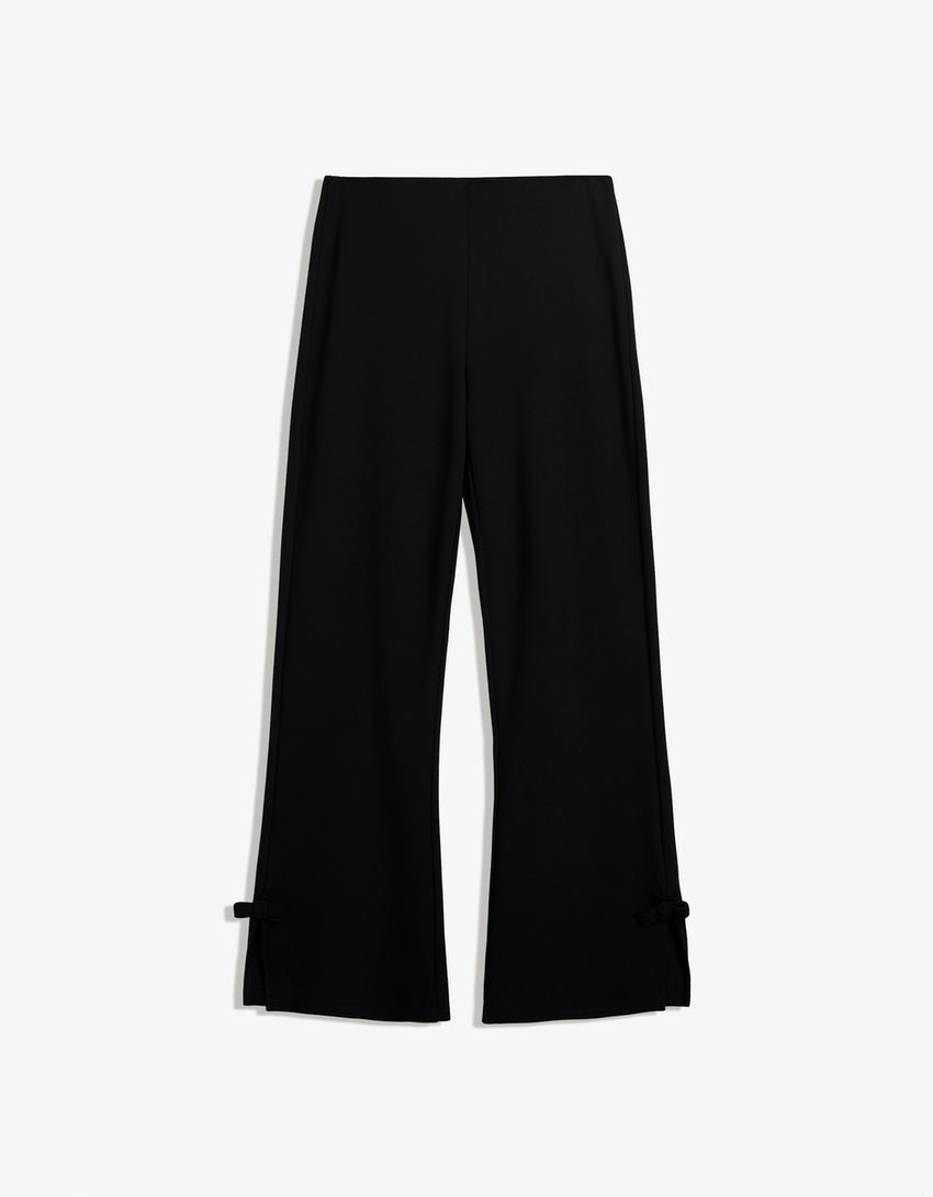 Kick flare pants with bows-Black-4