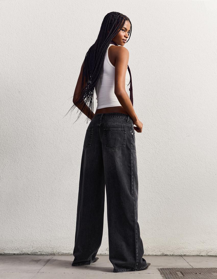 Jeans wide leg low waist-Preto