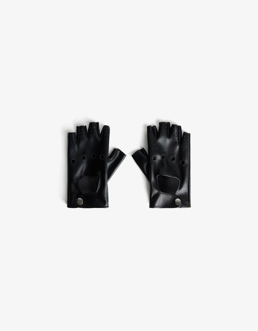 Mitaines similicuir-Noir