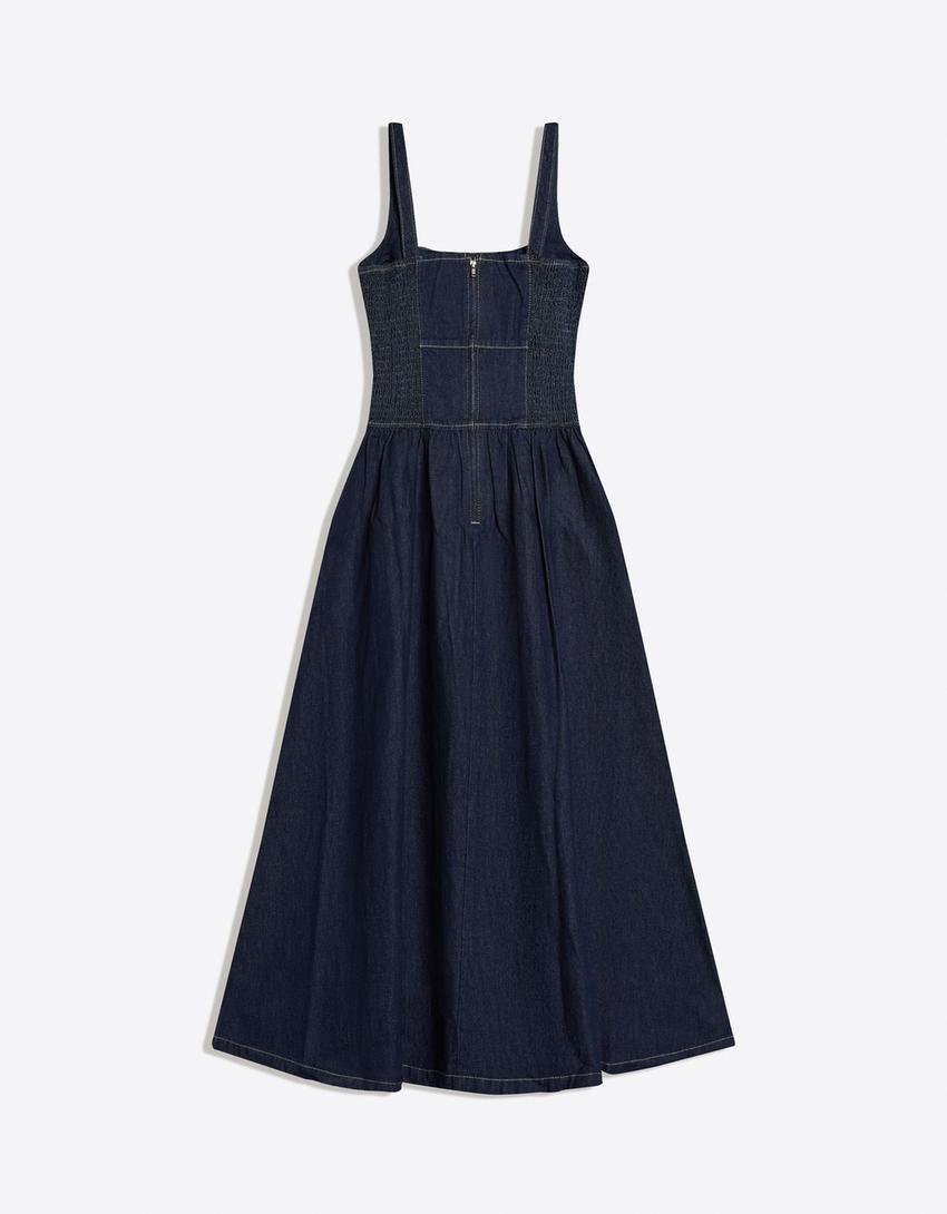 Maxi denim strappy dress-Navy