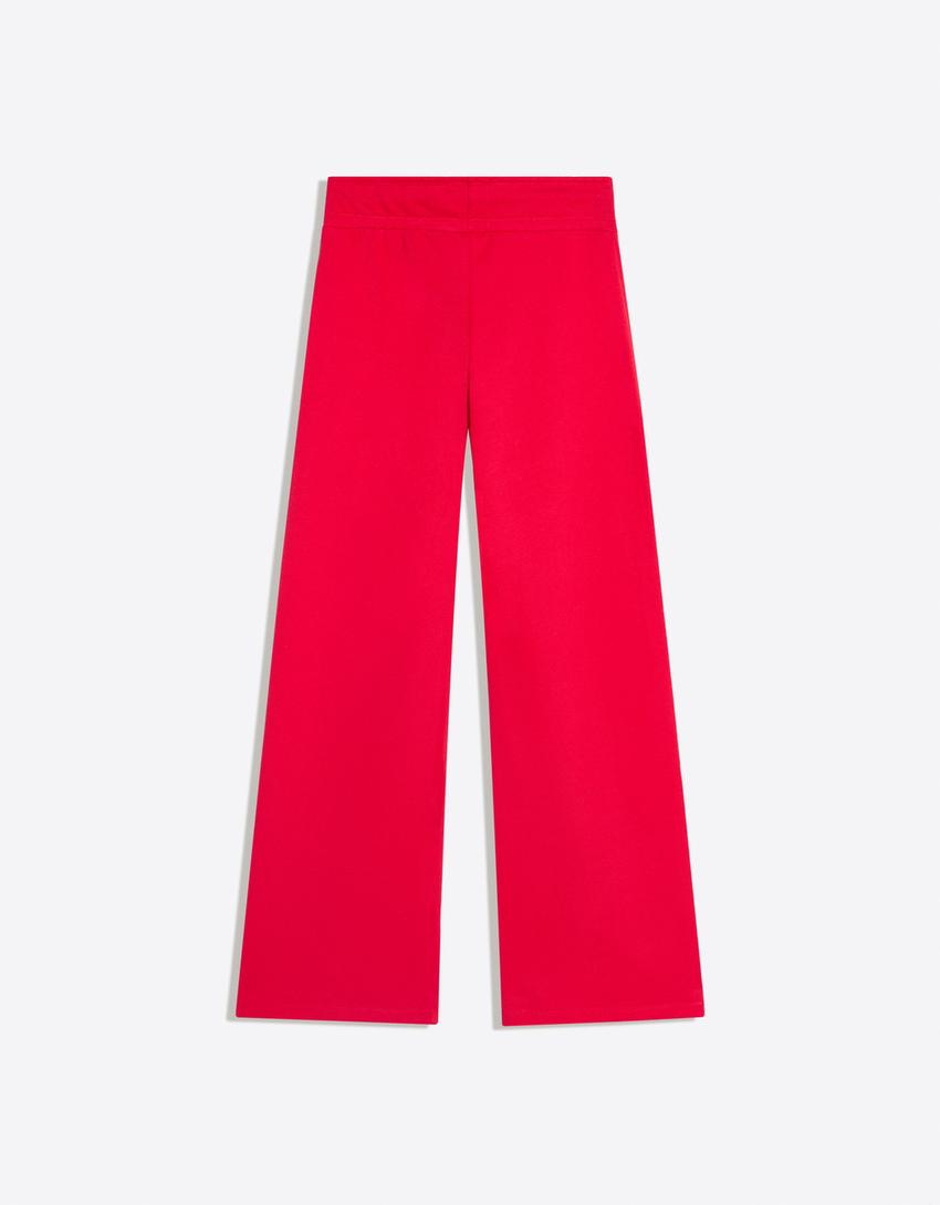 Baskılı şardonlu straight fit pantolon-Kırmızı