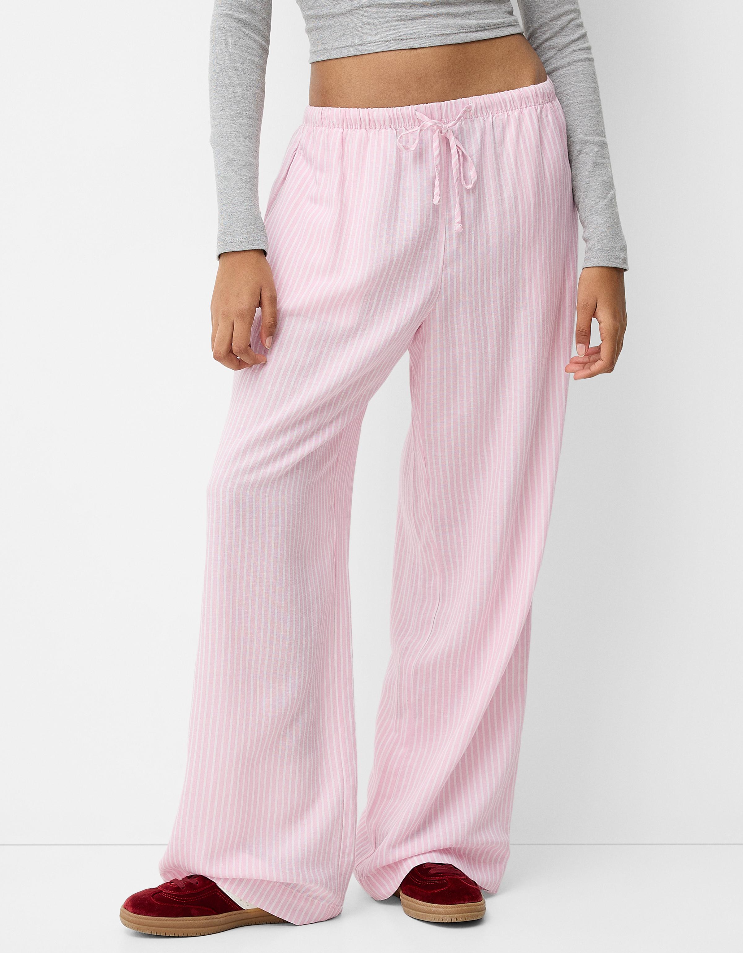 Bershka Straight-Fit Hose Mit Streifen Und Gummizugbund Damen L Rosa