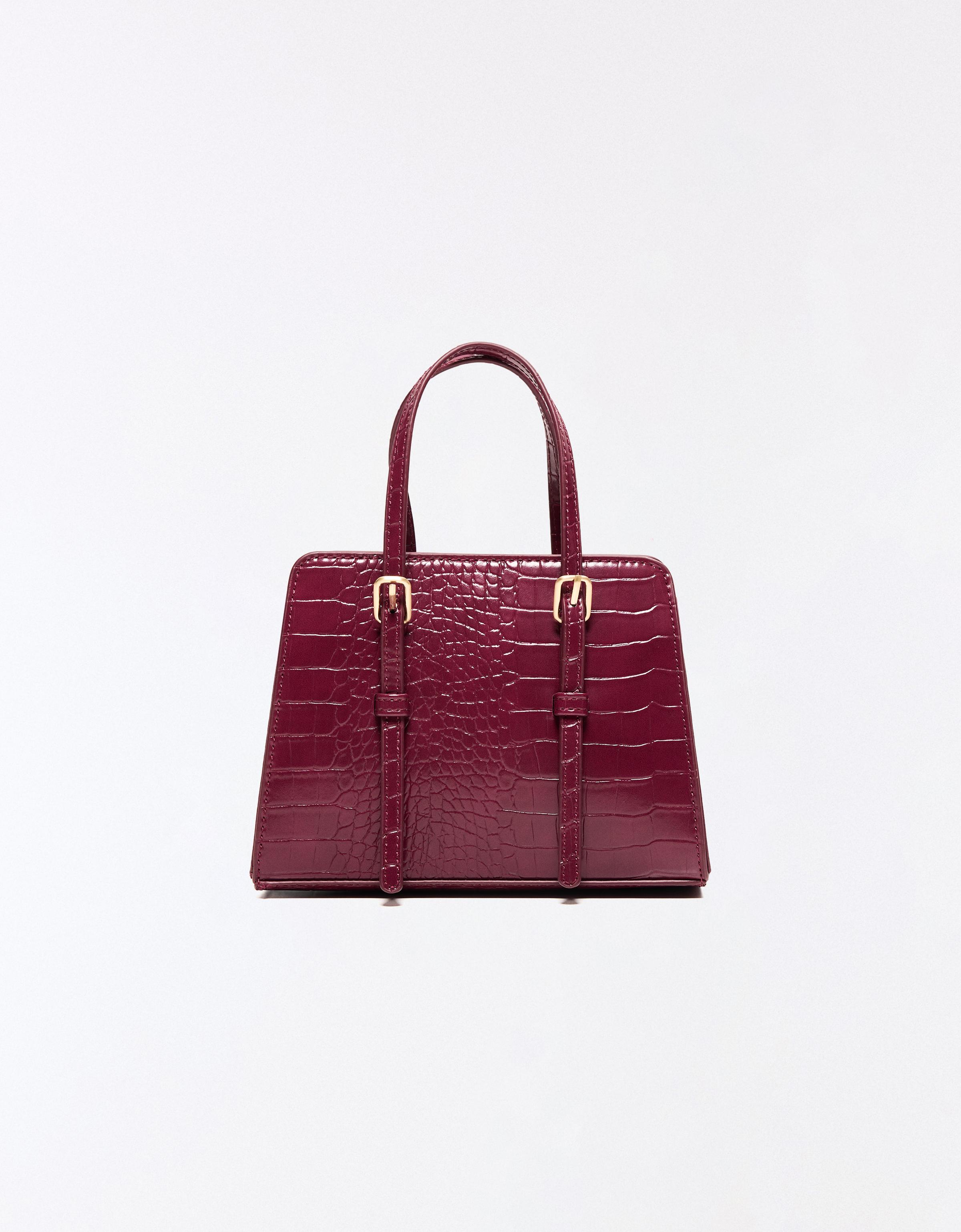 Textured box bag with buckles — Burgundy