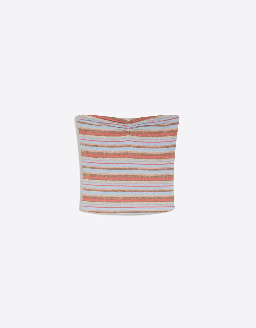 Striped bandeau top-Light blue