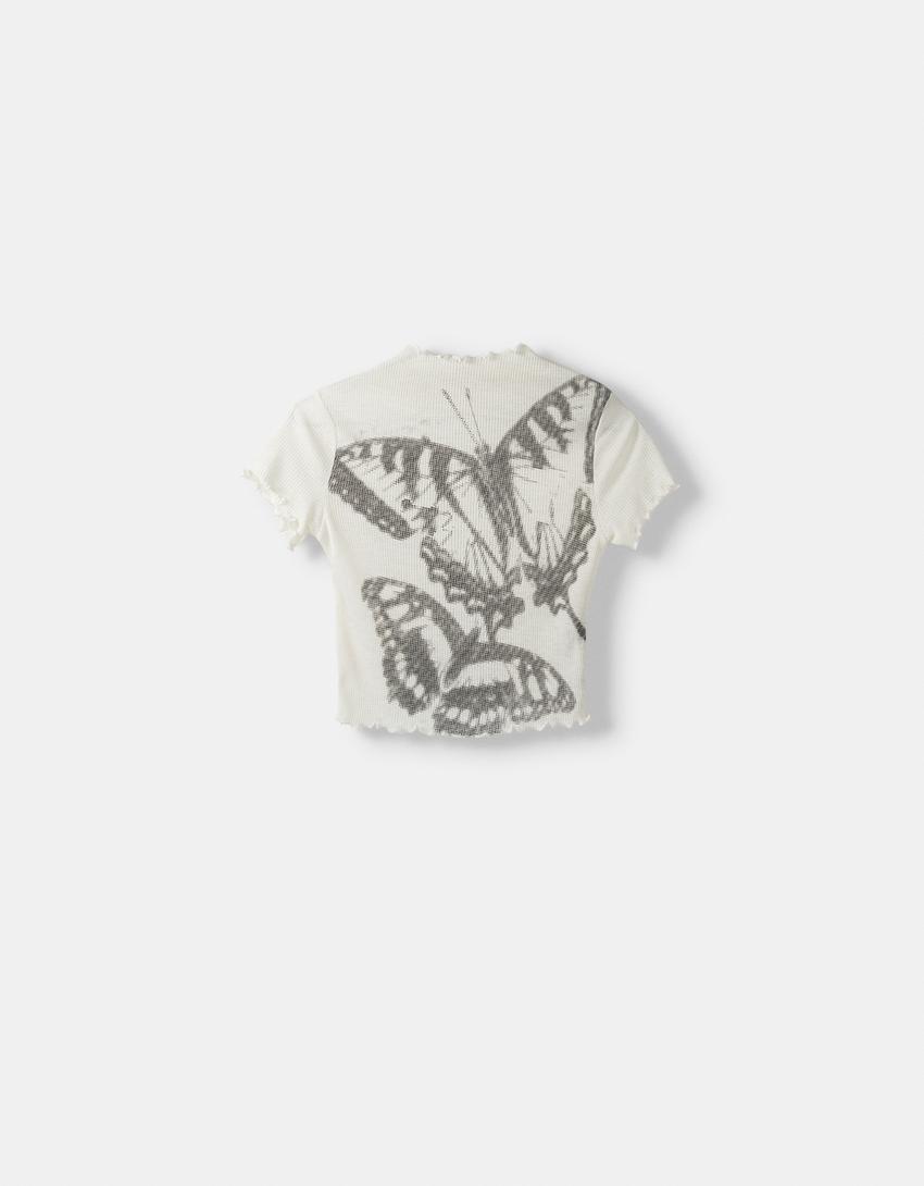 Short sleeve rustic T-shirt with print-Cream-4