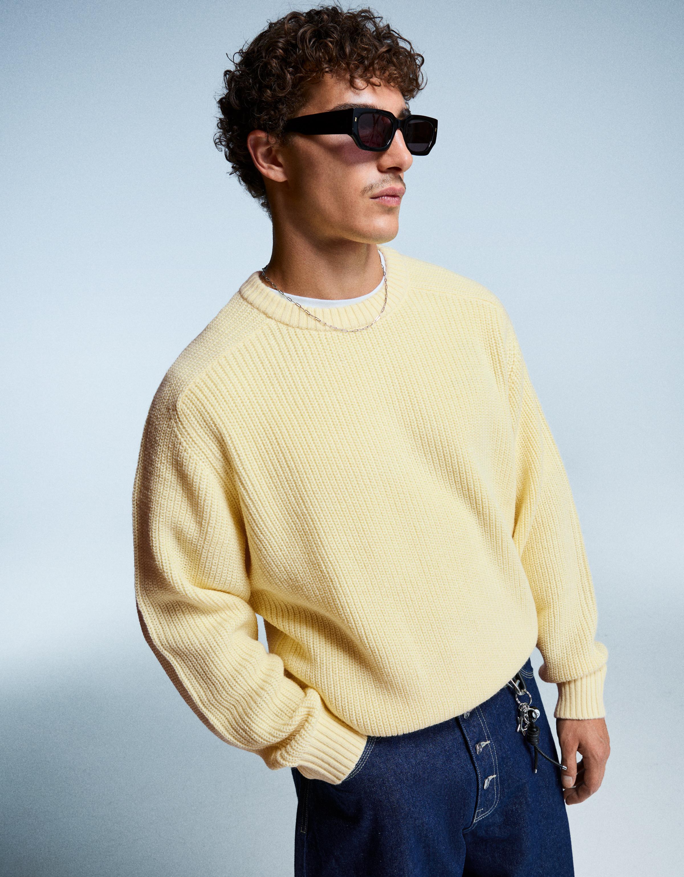 Bershka Perlstrickpullover Mit Wolle Herren Xl Gelb