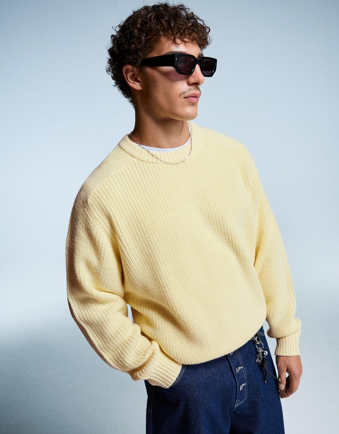 Purl knit wool blend sweater