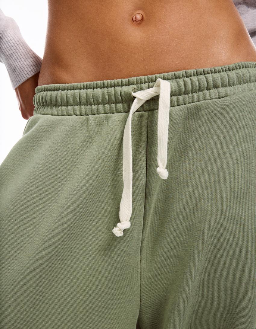 Balloon fit plush trousers-Khaki