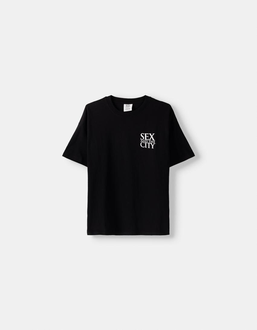 Kısa kollu Sex and the City oversize t-shirt-Siyah-4