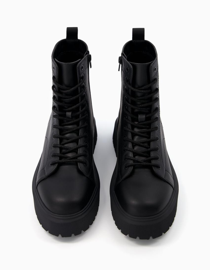 Bottines à lacets semelle crantée homme-Noir-1