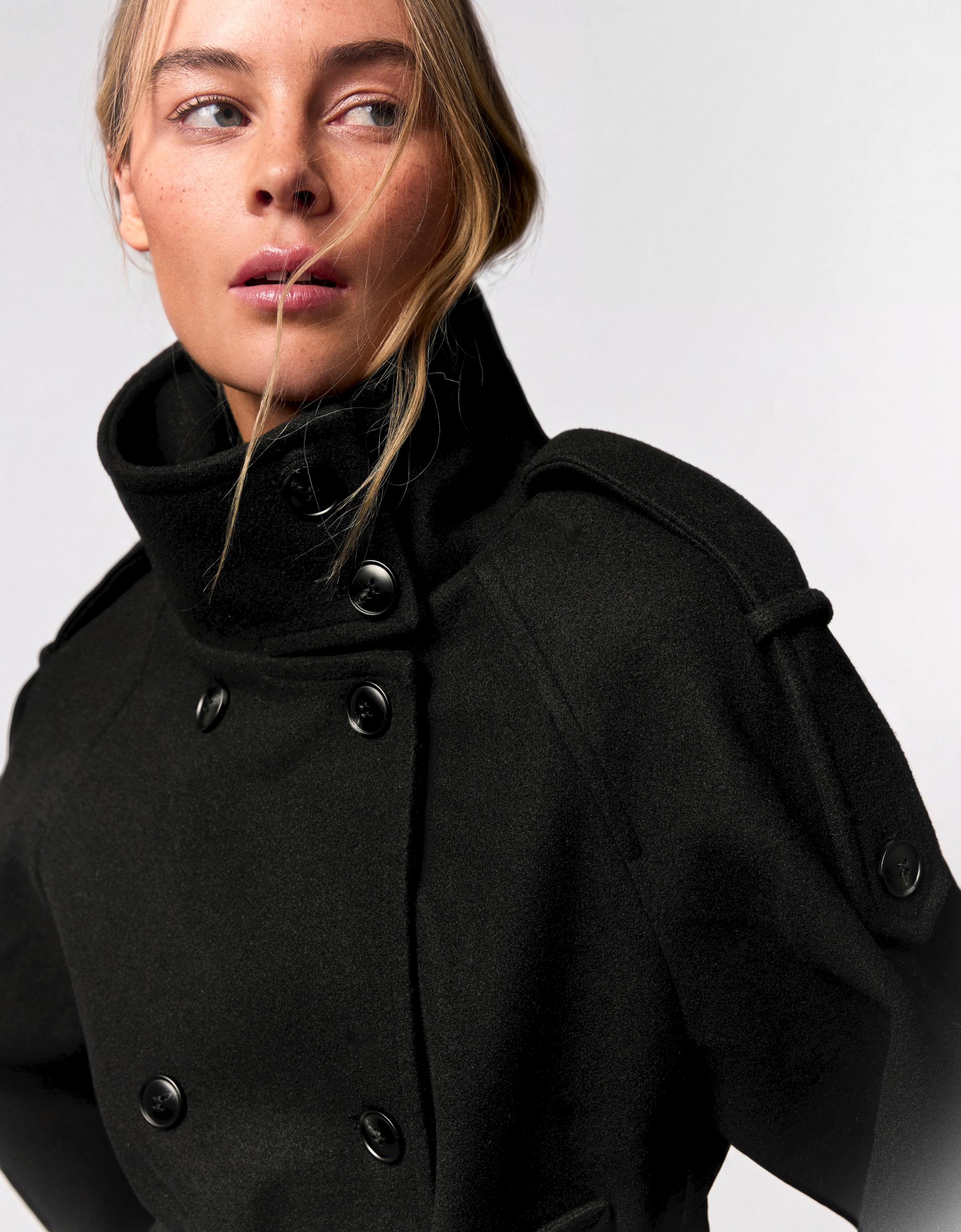 Funnel neck trench jacket — Black