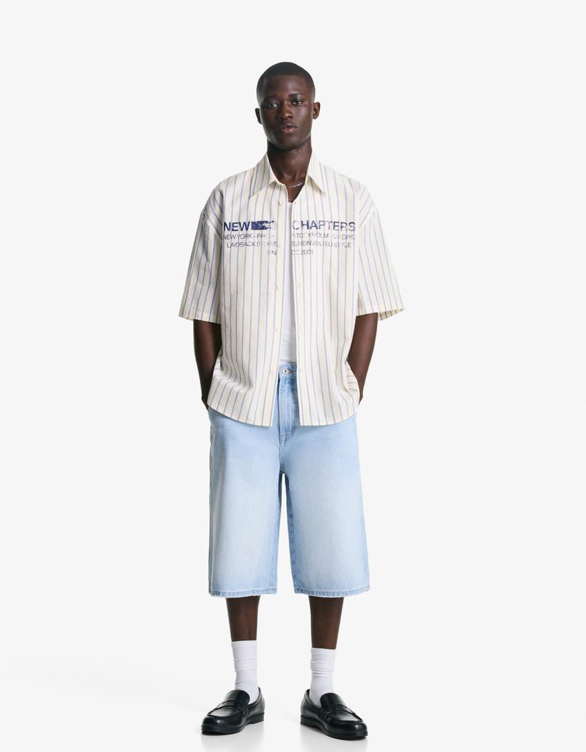 Camisa manga corta oversize print-Blanco roto-3