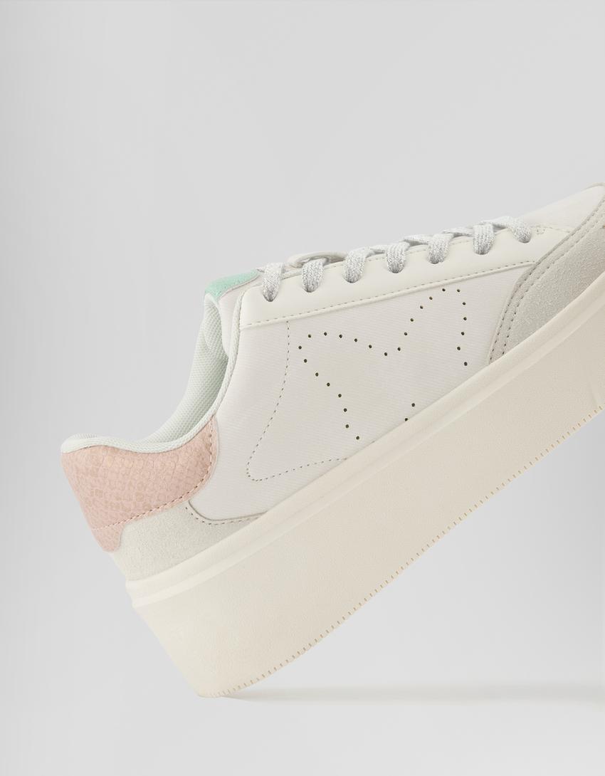 Sneakers gravées motif animal et brillants-Blanc-1