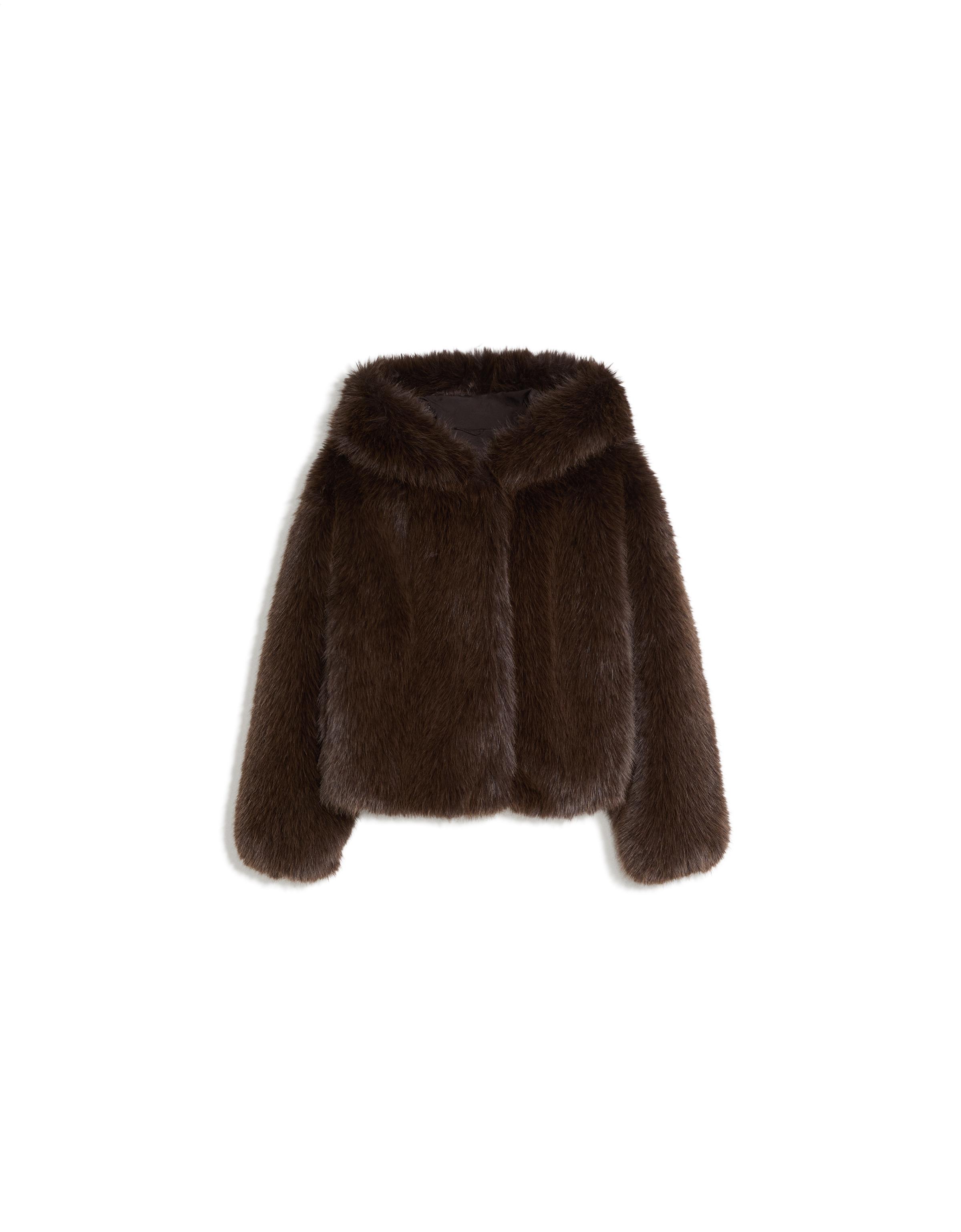 Faux fur hooded jacket — Brown