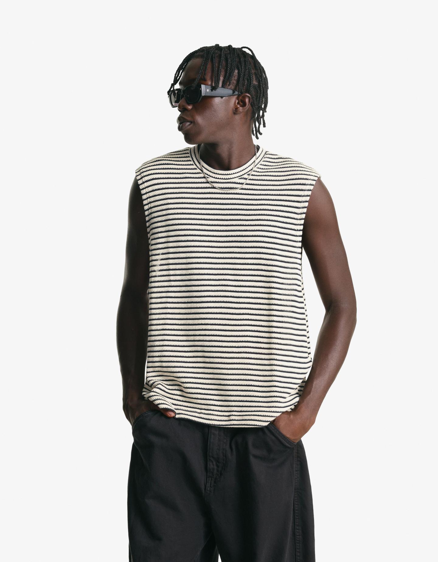 Bershka koszulka bez rękawów boxy biały