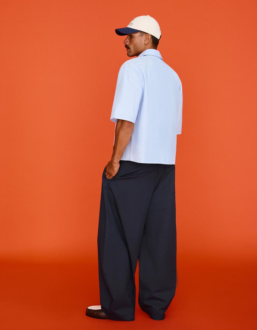 Barrel trousers with darts-Navy