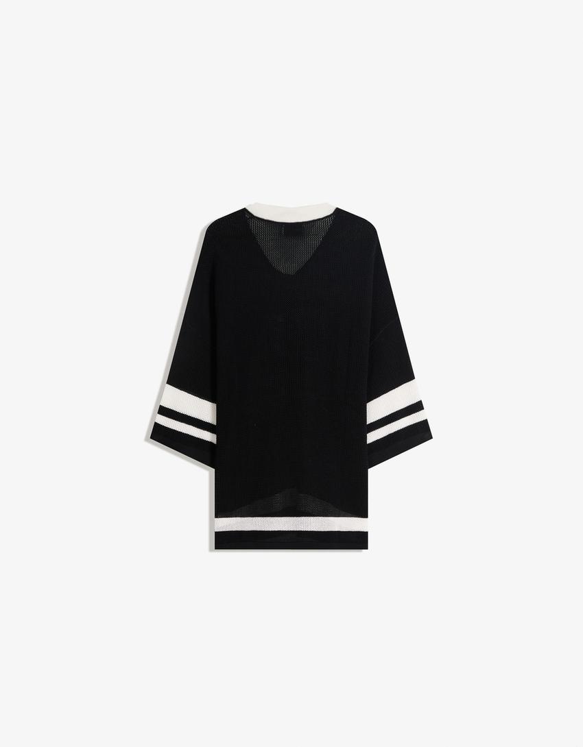 Short sleeve sport mesh print T-shirt-Black