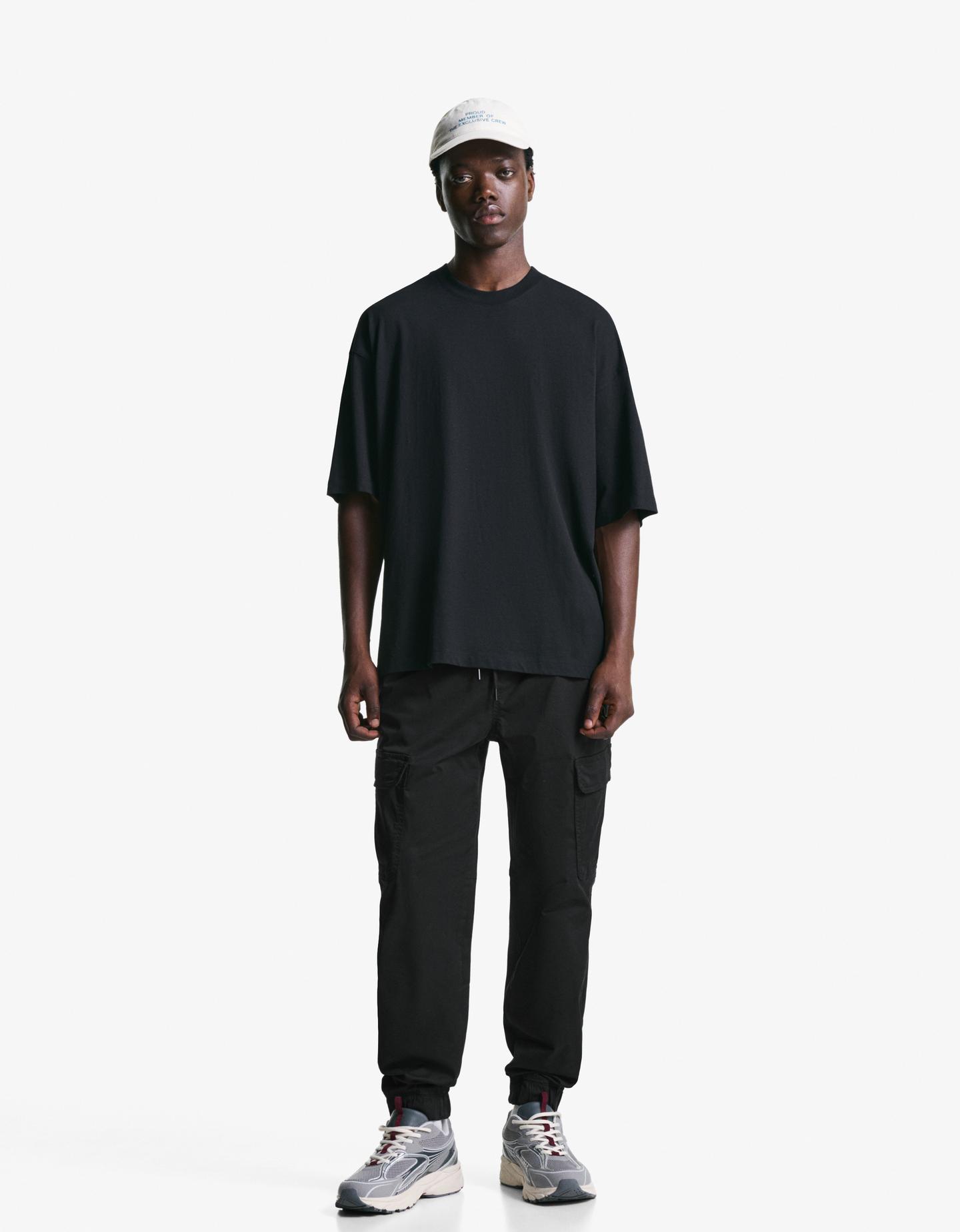 Bershka Pantalón Jogger Cargo Hombre M Negro