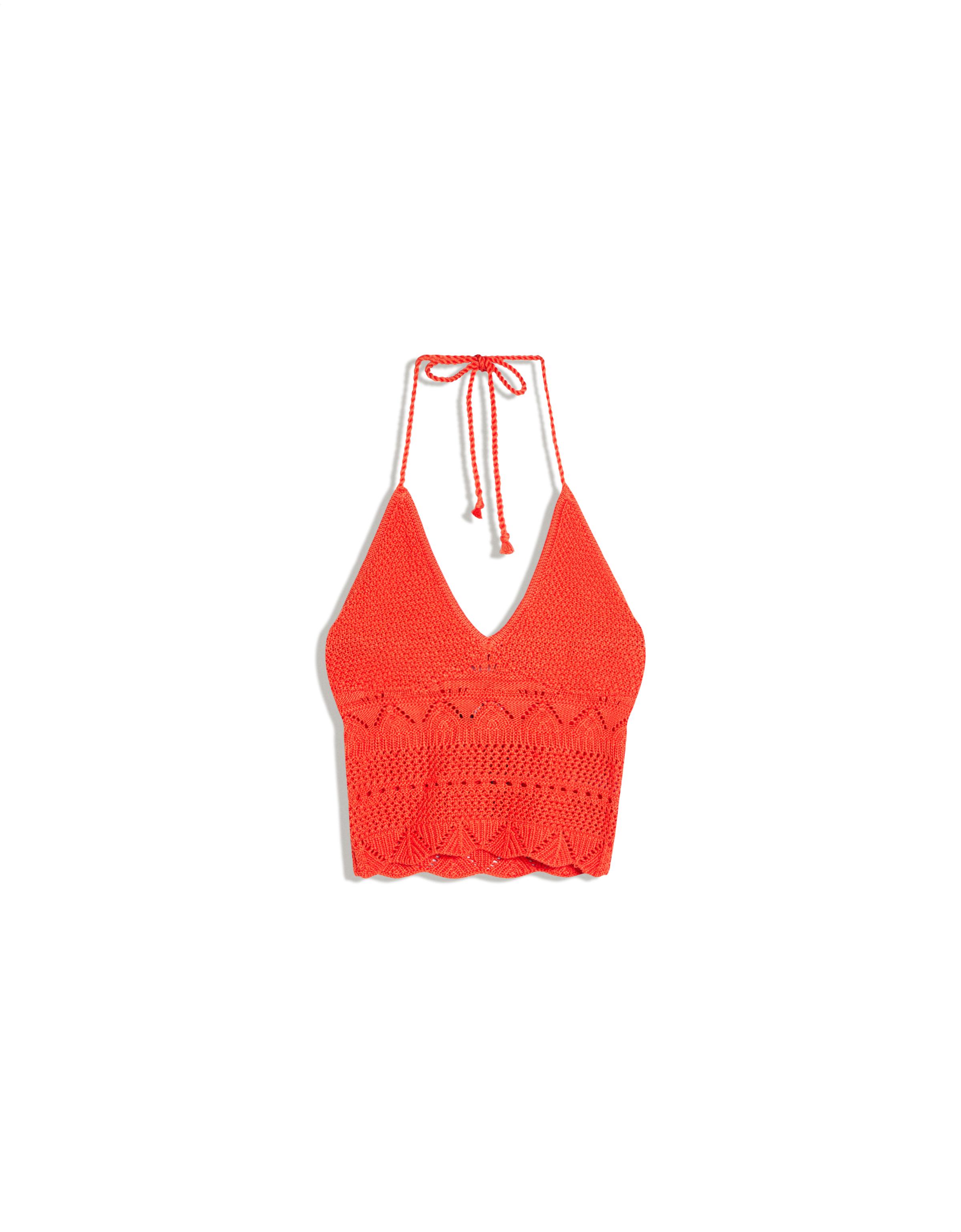 Rustic knit halter top — Orange