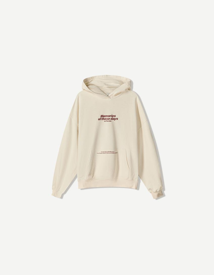 Hoodie met print-Ecru