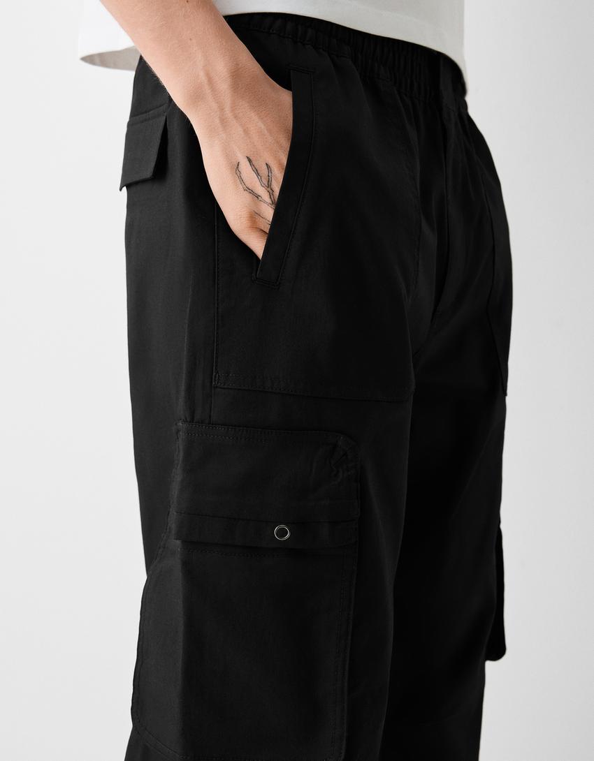 Calças wide fit multicargo-Preto-5