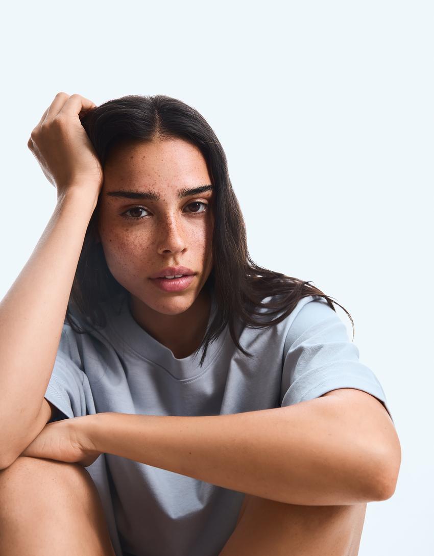 Oversize short sleeve heavy cotton T-shirt-Light blue