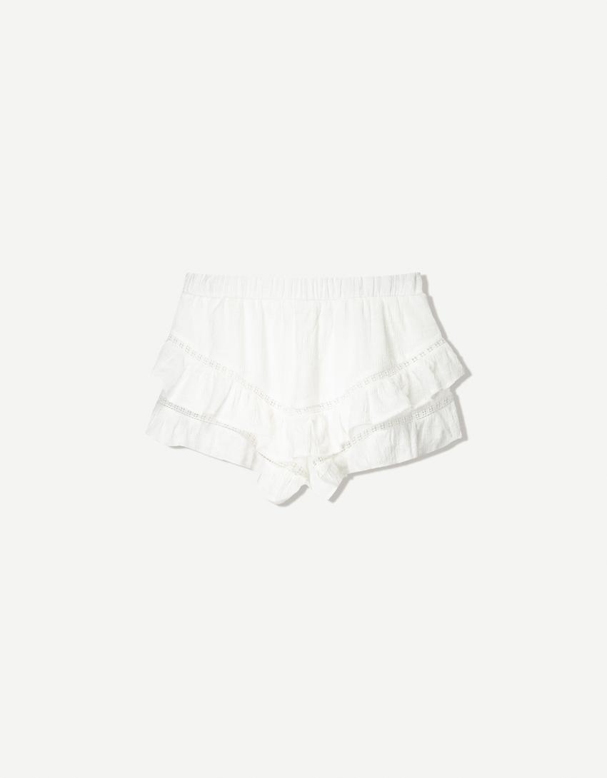 Textured boho skort-Cream