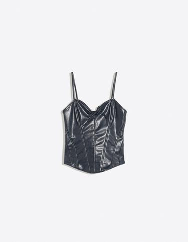 Leather effect sweetheart neckline camisole — Navy 5