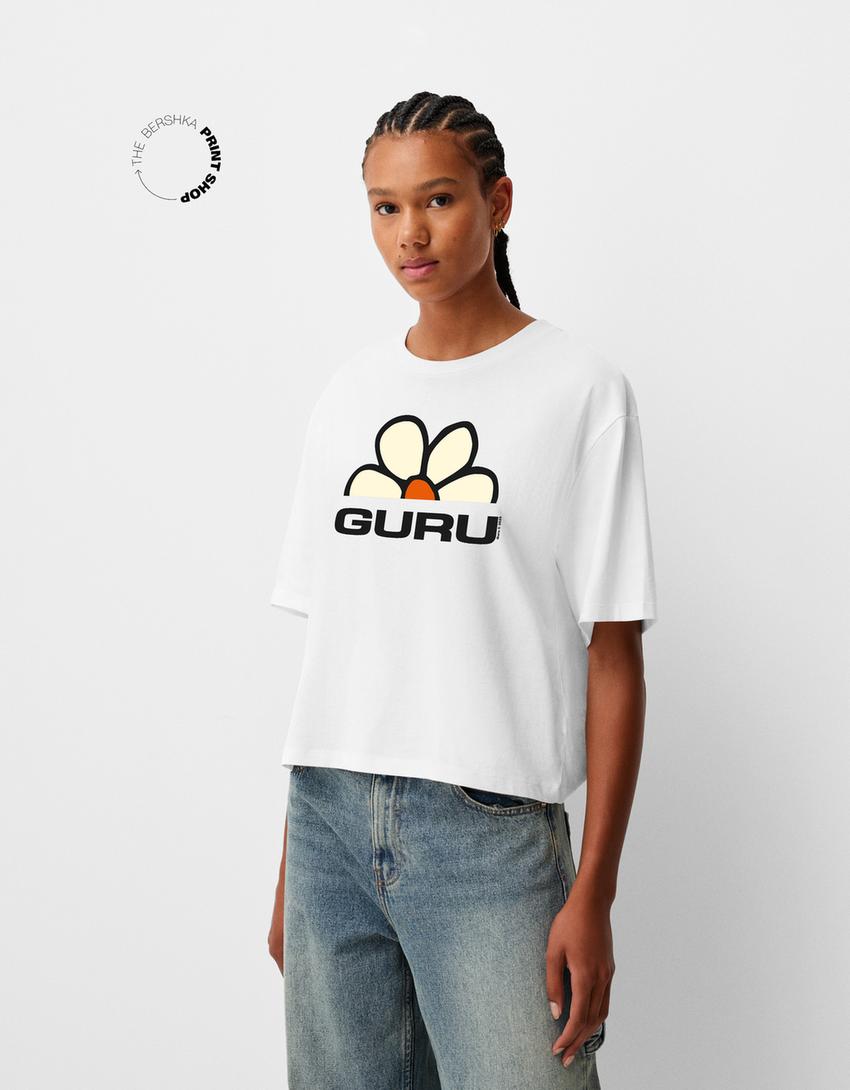 Guru short sleeve cropped T-shirt-White-1