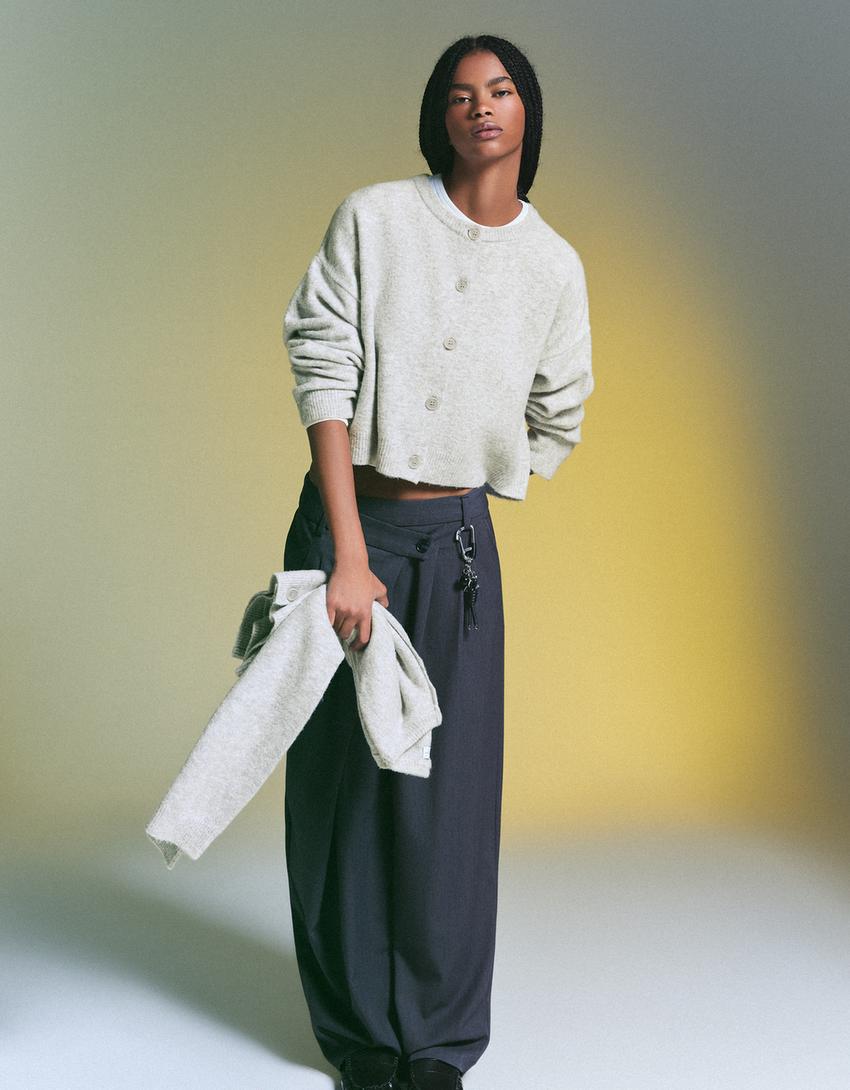 Cardigan botões soft touch-Cinza