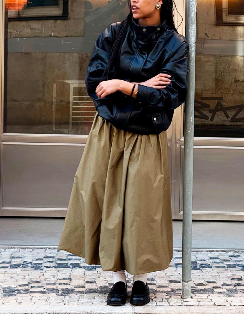 Falda midi globo-Kaki