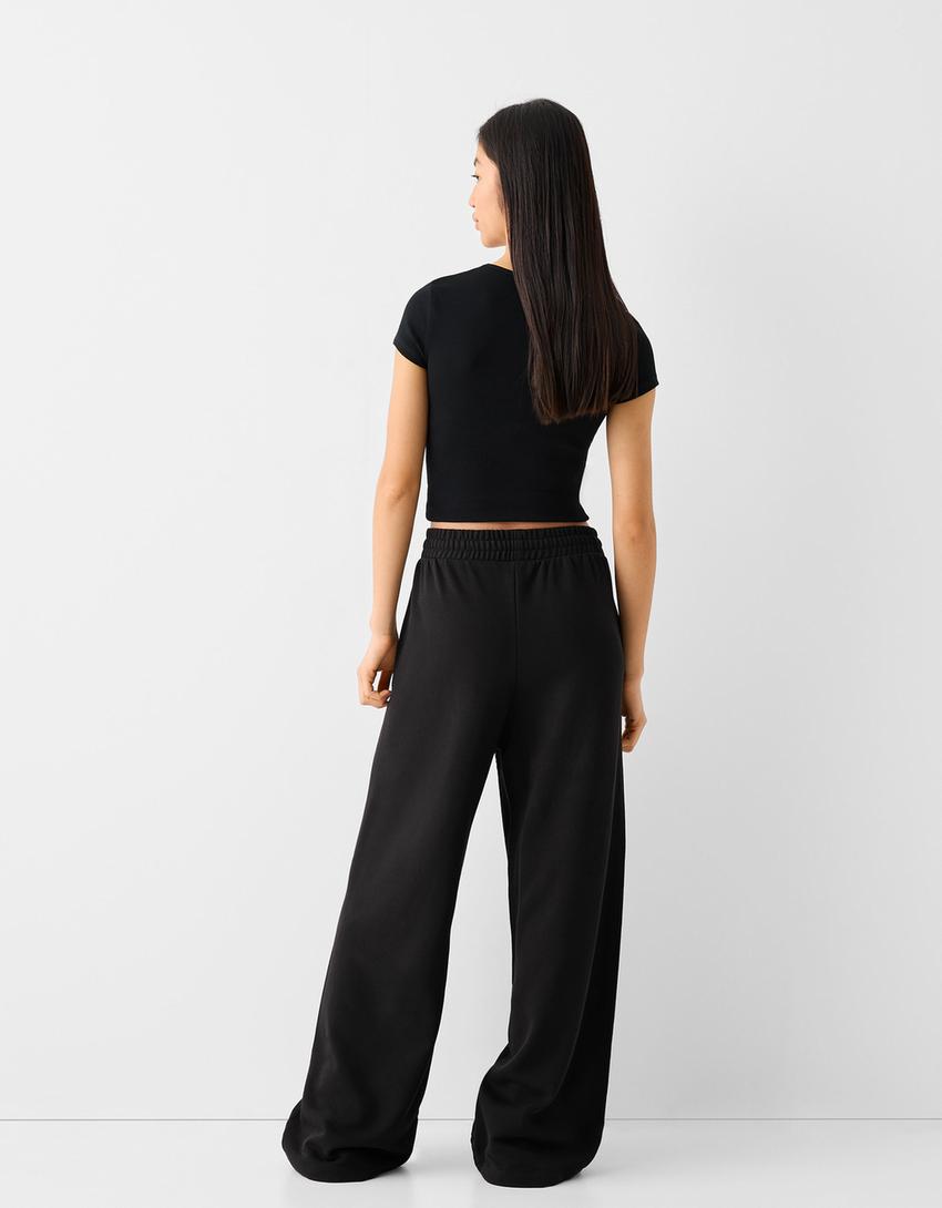Pantalon wide leg molleton-Noir-2