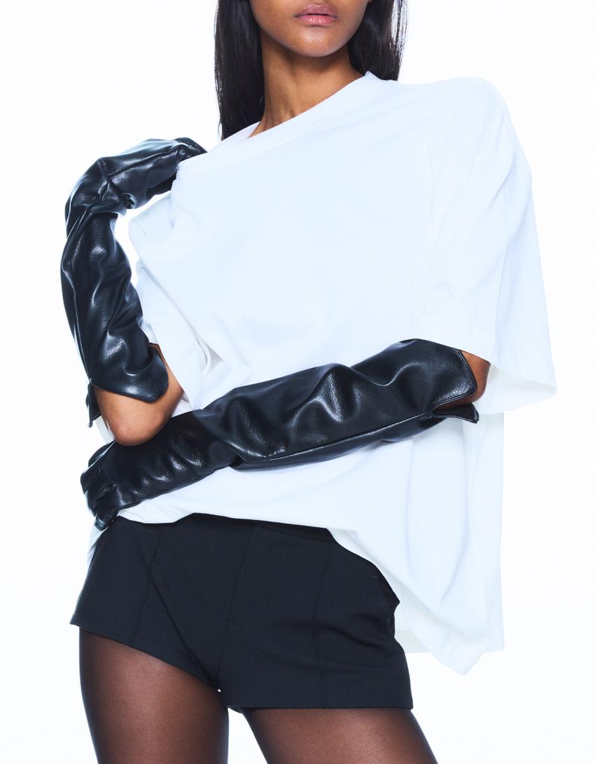 Gants longs similicuir-Noir