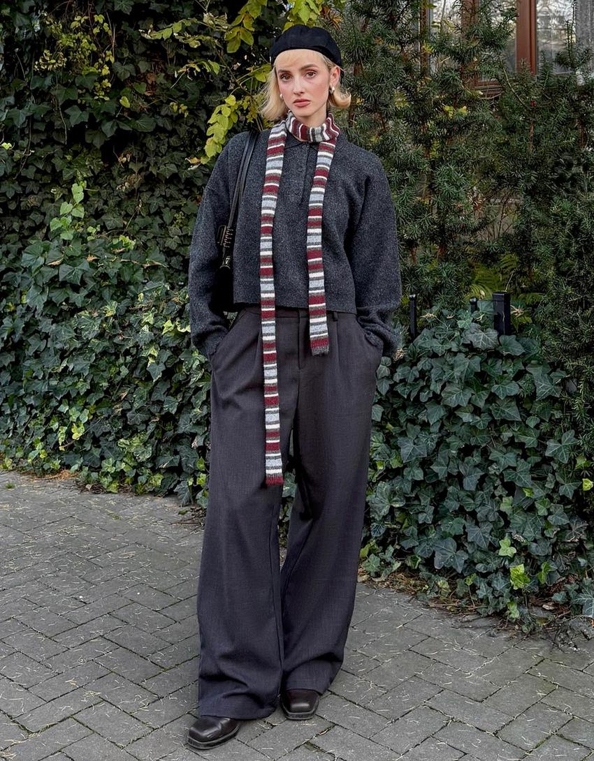 Extra-long striped scarf-Maroon