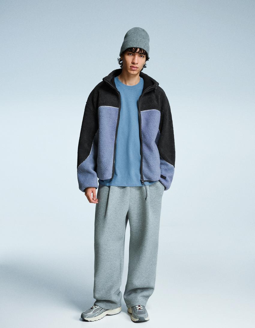 Faux shearling jacket-Light blue