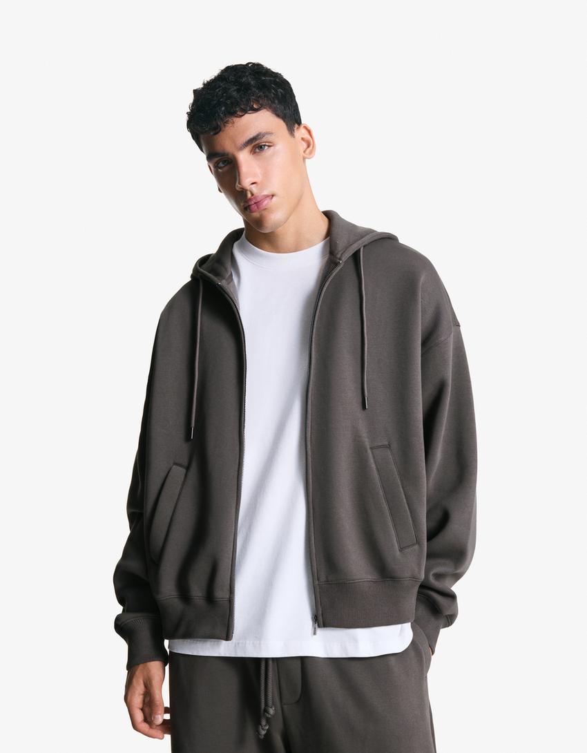 Capuchonsweater met rits-Grijs-0