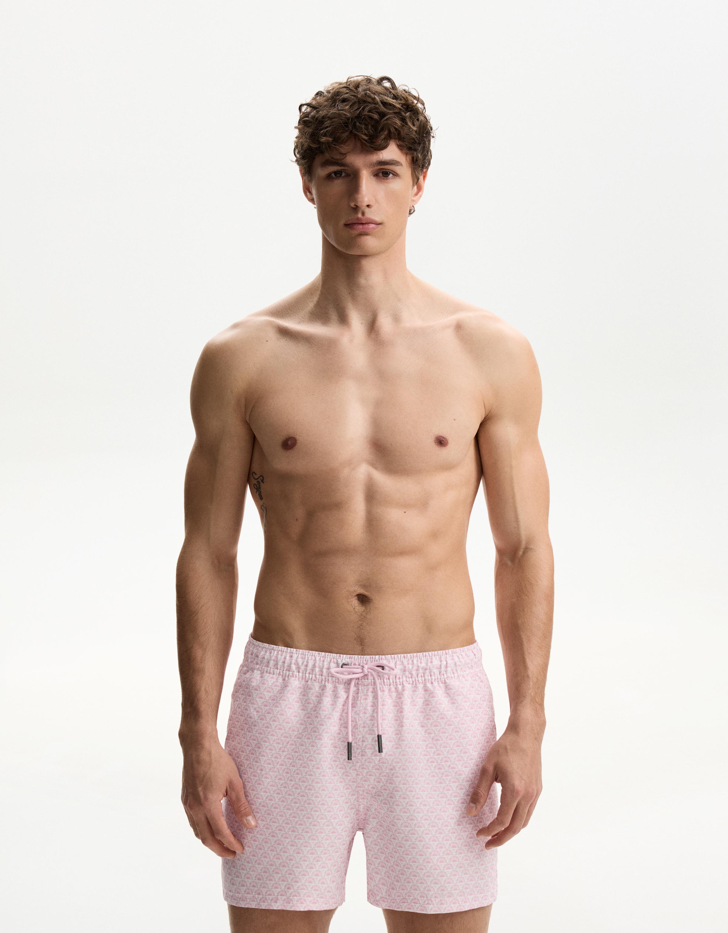 Bershka Regular-Fit-Badeshorts Mit Print Herren Xl Rosa